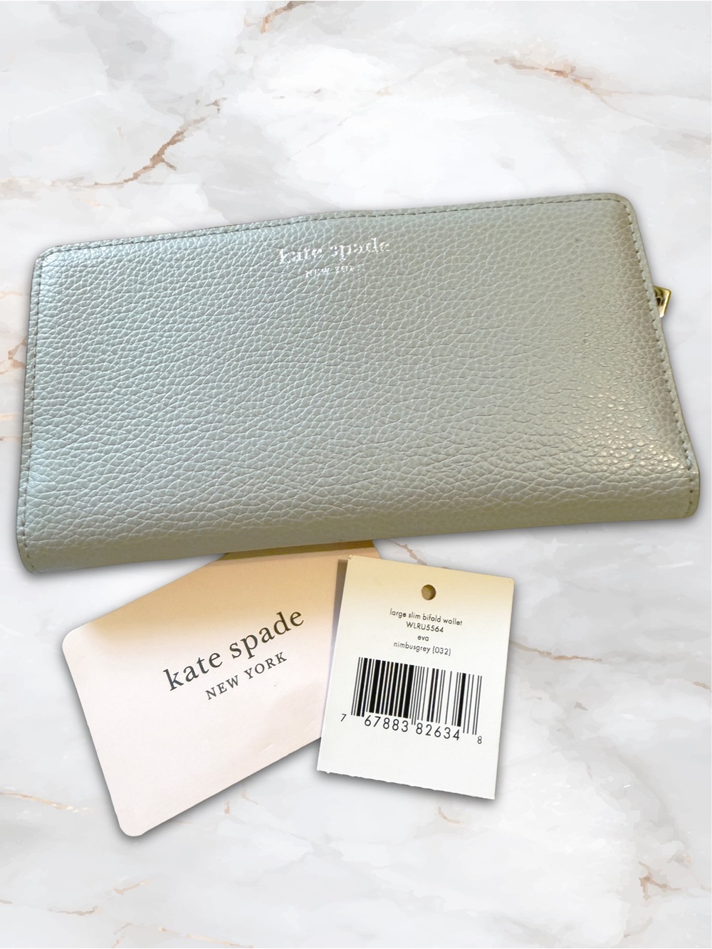 Kate Spade Grey Pebbled Large Slim Wallet with Burgundy Interor EUC with Tags - Picture 14 of 16